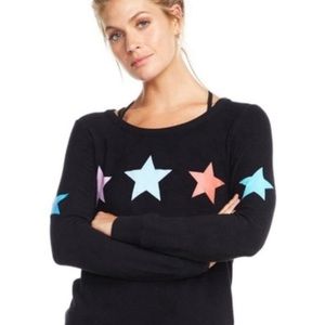 New CHASER Multi Color Stars Black Pullover Top Medium